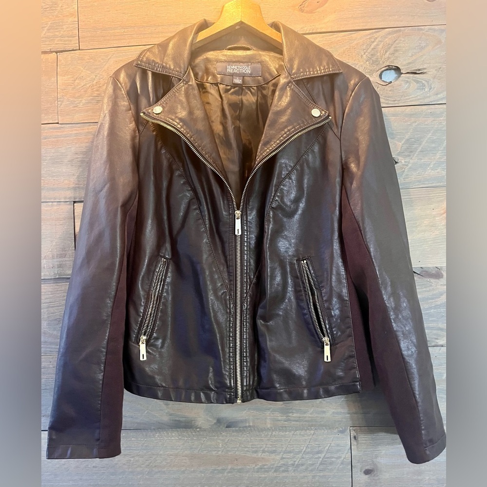 CHOCOLATE BROWN MIXED MEDIA MOTO LARGE JACKET